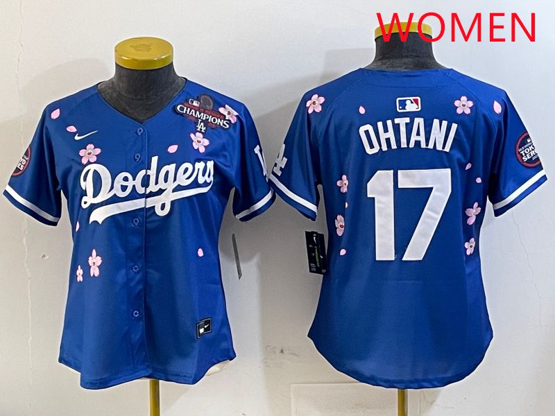 Women Los Angeles Dodgers #17 Ohtani Blue Sakura Edition 2025 Nike MLB Jersey style 2